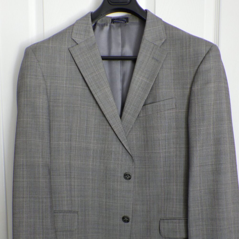 Tommy Hilfiger Men's 100% Wool Sport Coat Size 48R Blazer Suit Jacket Grey Plaid